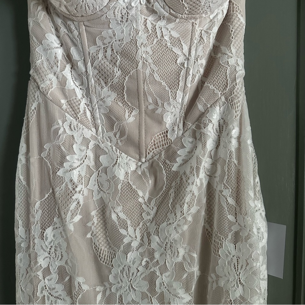 NWT Lulus Valeria White Lace Strapless Bustier Maxi Dress - Picture 8 of 13